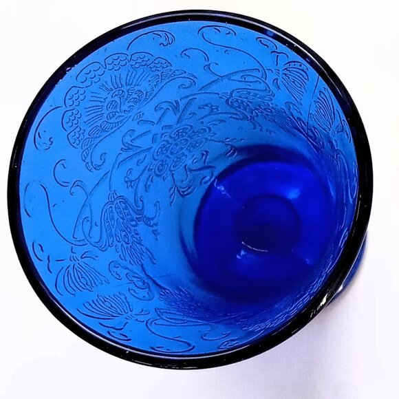 VTG Depression Glass Cobalt Blue 2 Foot ed Glasses Hazel Atlas Florentine Poppy - Picture 7 of 9